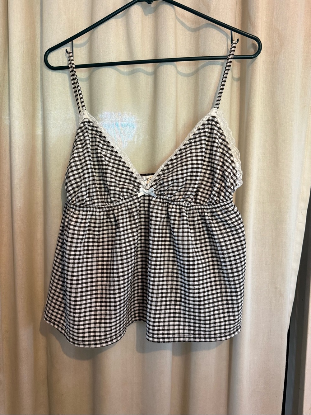 Popular 21 Gingham Lace-Trim Spaghetti Strap babydoll Cami Sz. Large